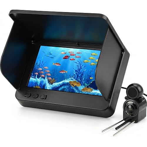 Portable Underwater Camera Fish Finder: 5 Inch IPS with 8000mAh Battery IP68 Waterproof Camera 220°Wide Angle for Lake & Murky Water | Depth Finder for Ice Fishing/Boats/Kayaks