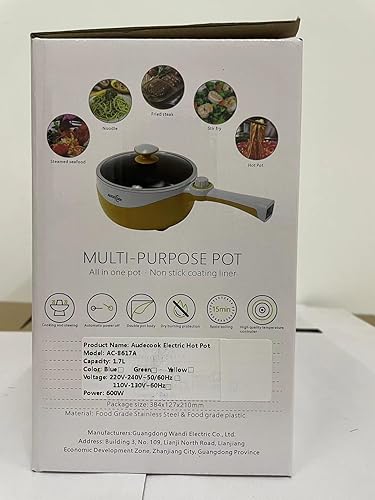 Miniatura 11 de Audecook Olla eléctrica, mini sartén eléctrica portátil antiadherente de 1.7 litros con ajuste de potencia, multicocina de viaje para carne, sopa,