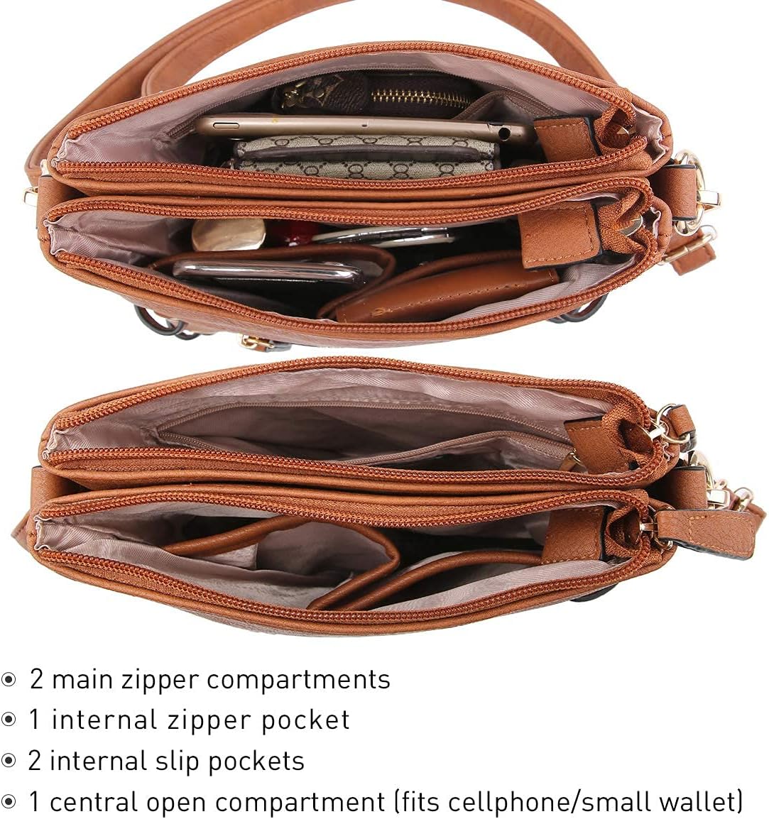 Dasein Women Lightweight Shoulder Purse Soft PU Leather Crossbody Bag Multi Pocket Travel Purses with Double Zipper - Image 5