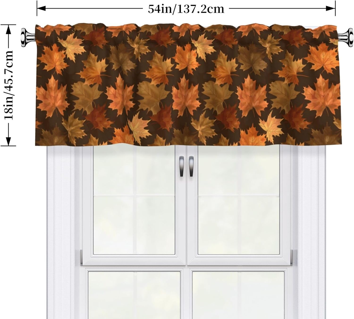 Fall Valance for Windows Autumn Maple Leaves Thanksgiving Curtain Valances Vintage Brown Orange Leaf Short Curtains for Kitchen Living Room Bedroom Window 1 Panel, 54x18 Inch