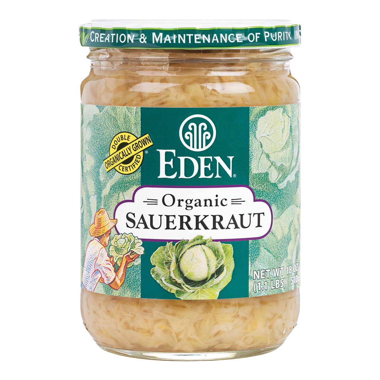 Eden Organic Sauerkraut, Traditional, Lactic Acid Fermented, 18 oz Glass Jar