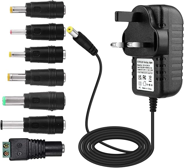 YUWLDD Power Supply Adapter 12V 1A 12W,Power Plug for Home Appliances,CCTV Camera,Yamaha keyboard,Routers,Hubs,LED strips,Telekom,T-Com,Speedport,Radiowecker,Scanner,Switch+7 Plugs