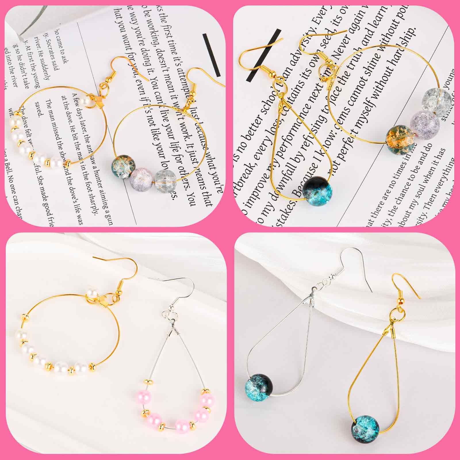 Set di 200 orecchini a cerchio fai da te, con perline, per la creazione di gioielli (oro, argento)