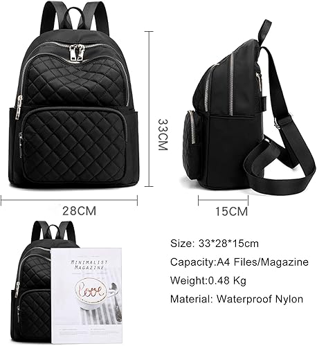 Miniatura 3 de Myhozee Mochilas para mujer impermeables de nailon antirrobo mochila Viajar Negro, Negro (black Heart), Negro clásico, negro 1, negro 2