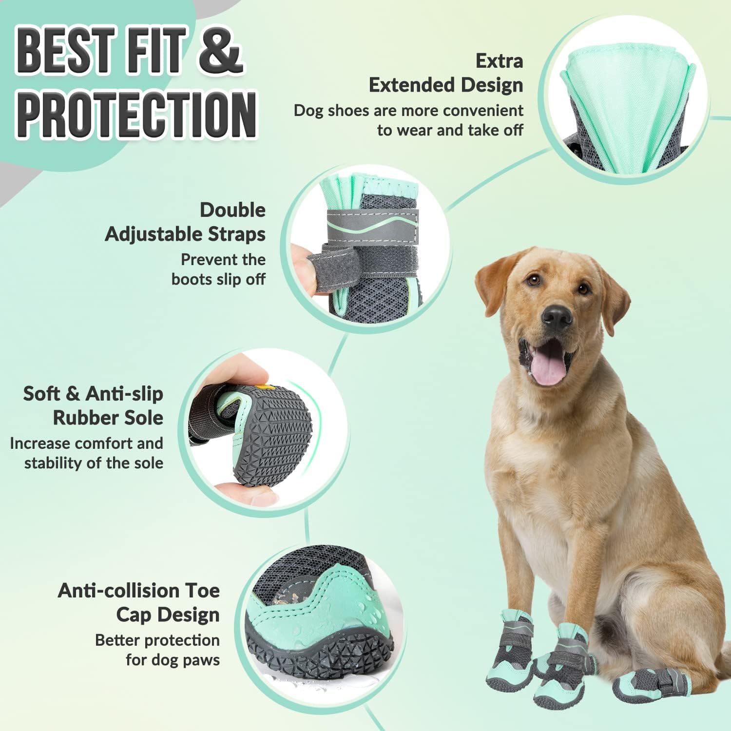 Eyein Dog Boots Paw Protector, Breathable Dog Boots for Injured Paws Waterproof, Dual Adjustable Washable Non-Slip Dog Shoes for Walking, Reflective Dog Shoes for Small Medium Large Dogs(2pcs) — view 78