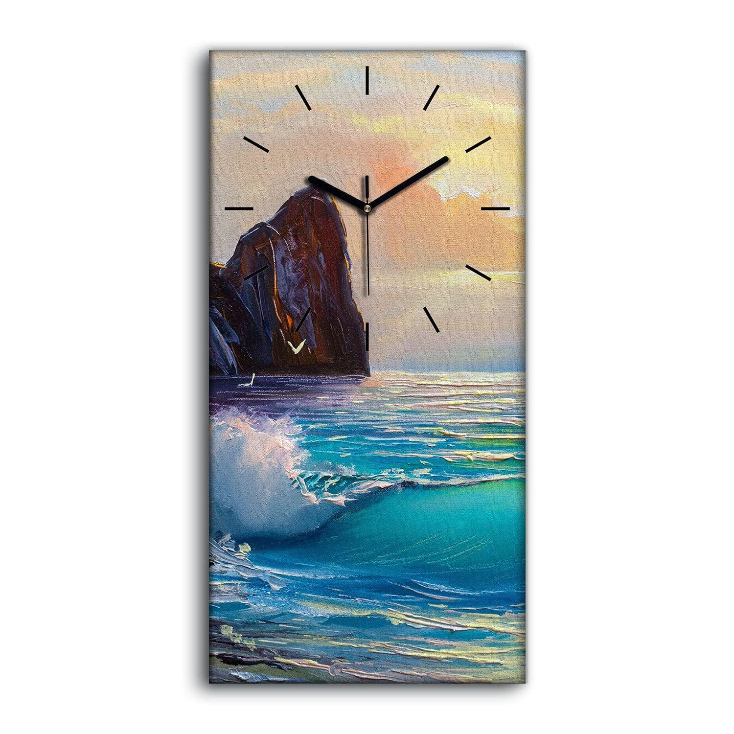 Horloge sur Toile 30x60cm Art Moderne Vagues de l'Océan pour Salon