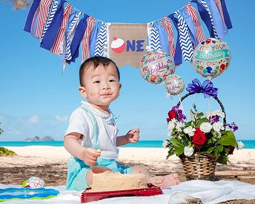 Miniatura 6 de Ofishally - Decoración de fiesta para el primer cumpleaños  Cartel de cumpleaños de pez grande para accesorios de cabina de fotos, el mejor