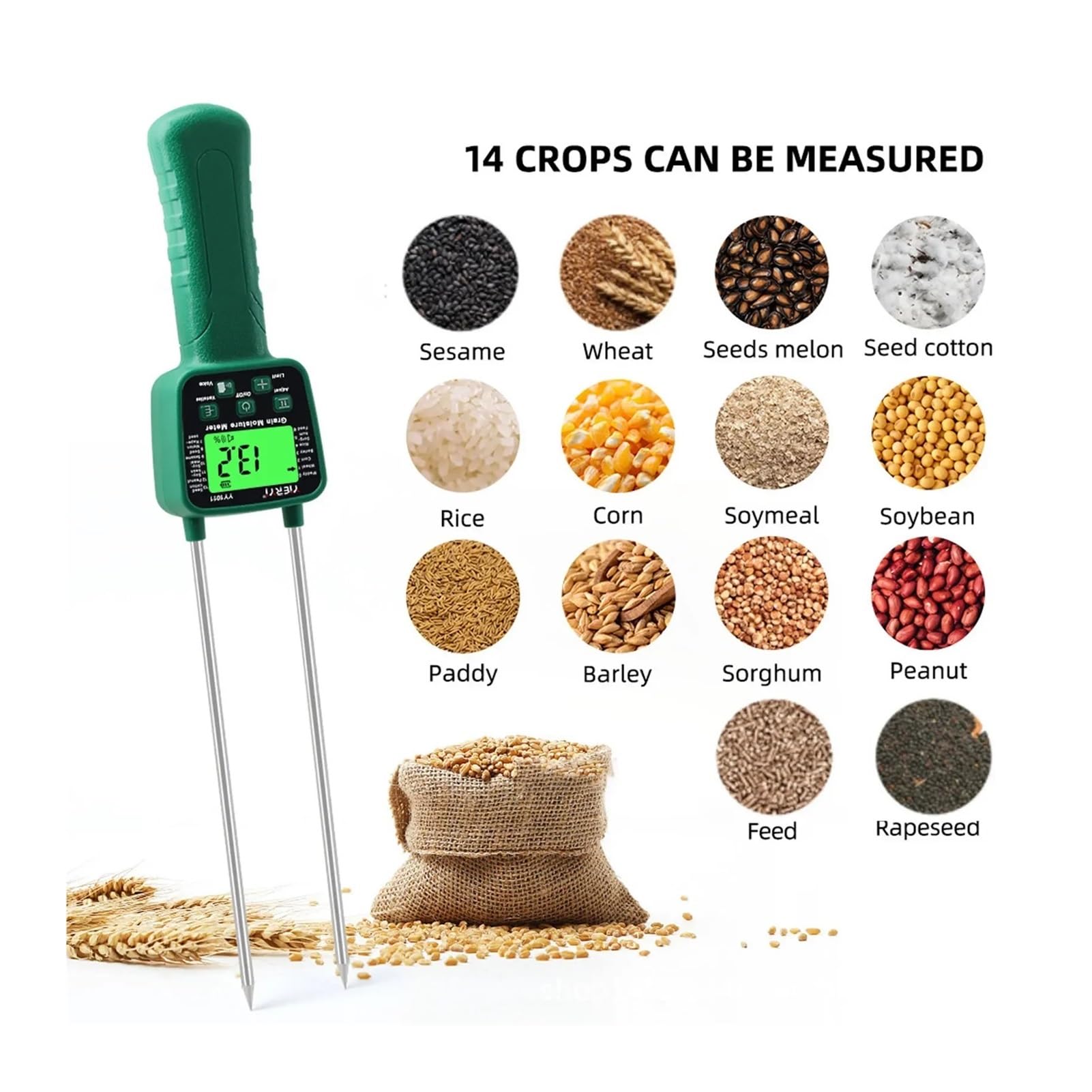 Heu Feuchtigkeit Meter Weizen Soja Getreide Feuchtigkeit Tester LCD Display Mit Stimme Broadcast