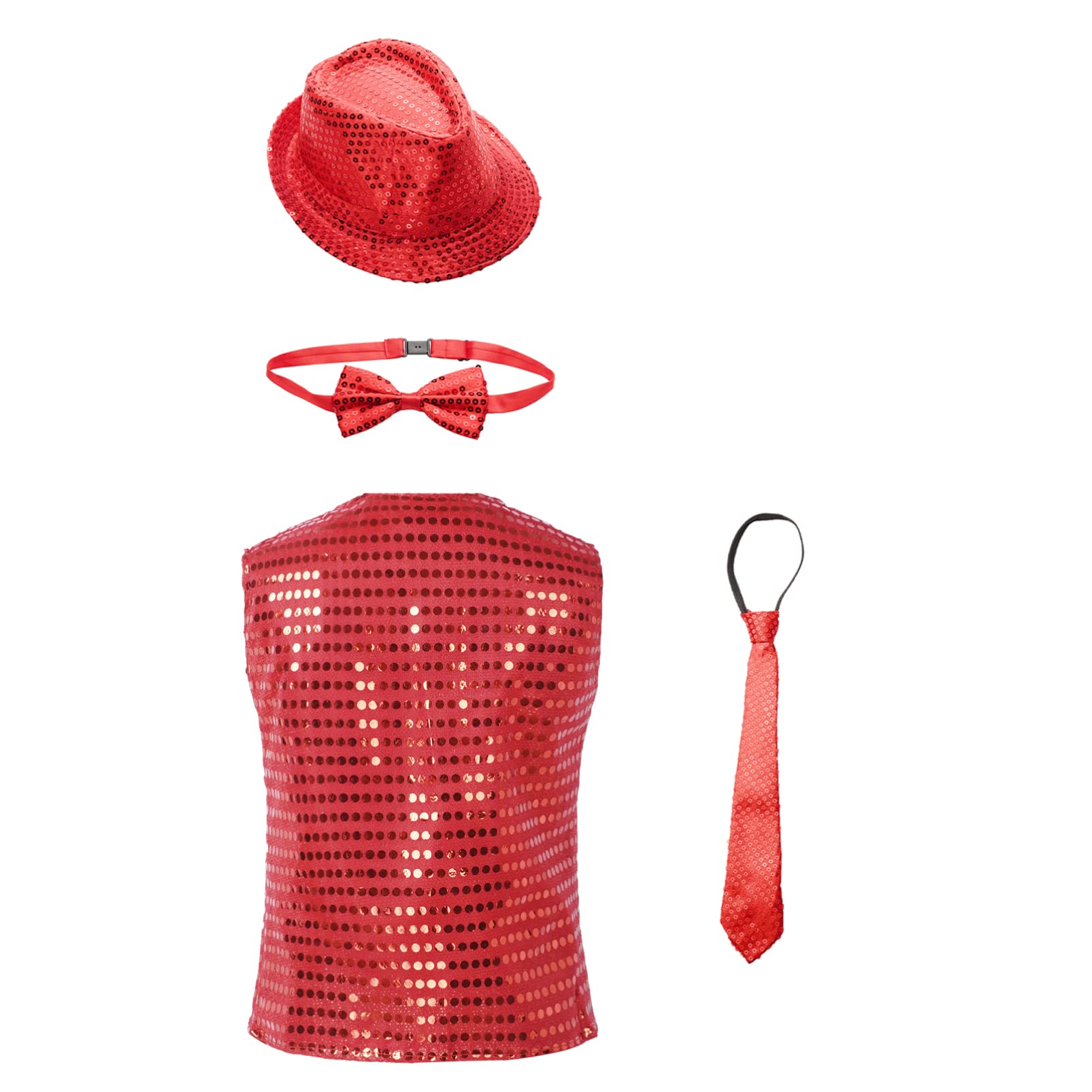 Costume Soirée Cérémonie Enfant Fille Garçon sans Manche Chemise à Paillettes Brillant Veste Veston de Carnaval Performance Dancewear
