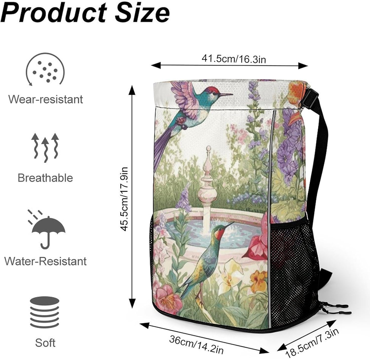 Fitness Drawstring Backpack Waterproof Gym Bag Garden with Birds And Flowers Lightweight Dry And Wet Separation Swim Bag