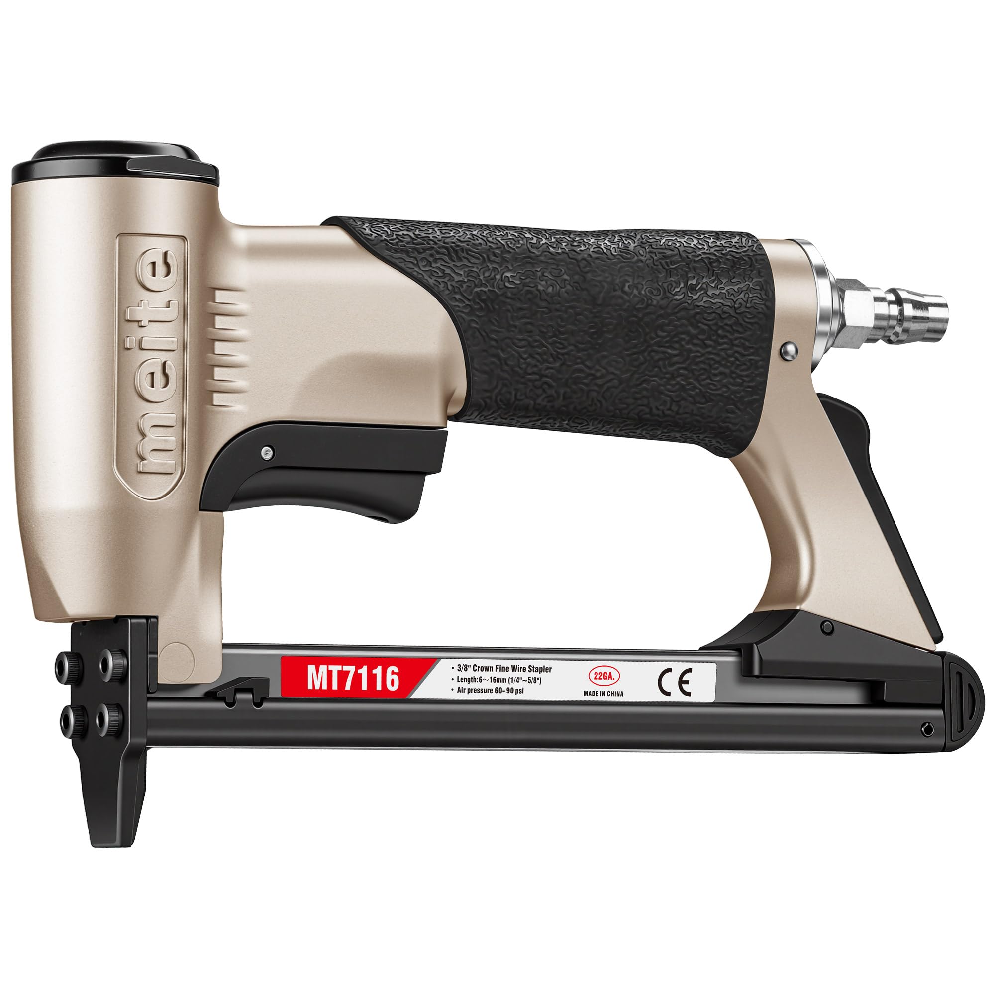 meite MT7116 Grapadora Neumática para Tapicería, Serie 71 Calibre 22, Corona 9,1 mm, Compatible con Grapas de 6 a 16 mm