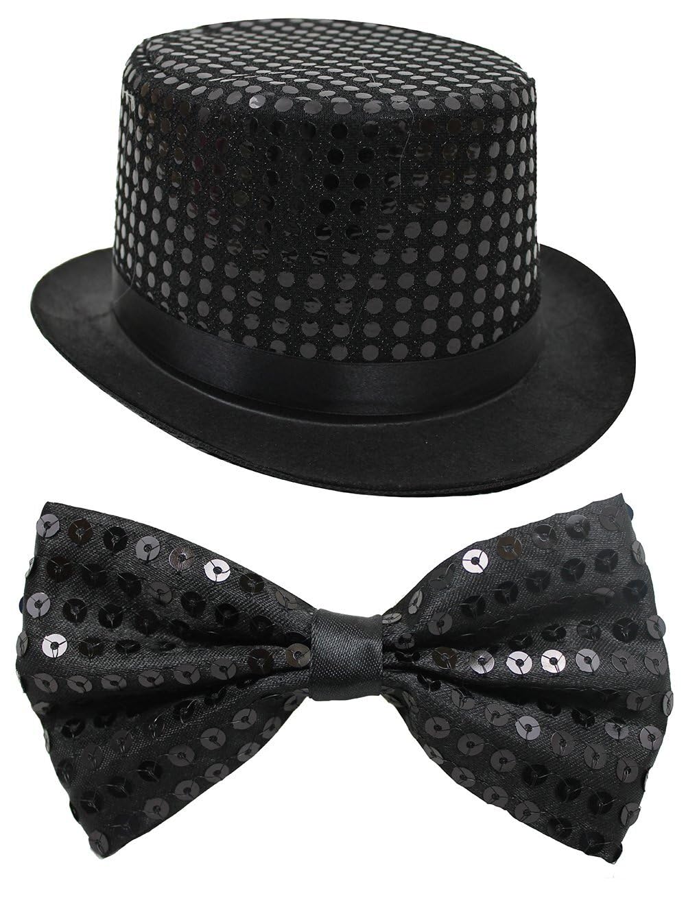 I LOVE FANCY DRESS Sequin Dance Show Set - Includes Sequin Top Hat and Sequin Bowtie - Party, Stage, Dance Performance Costume Accessories