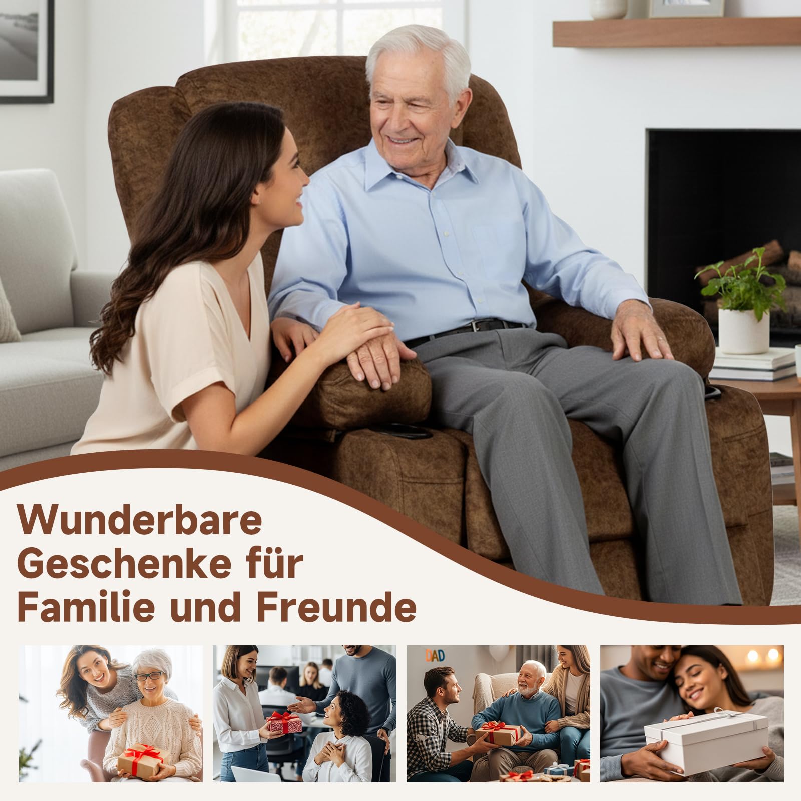 HAUSPROFI Fernsehsessel mit Aufstehhilfe Elektrisch,Massagesessel mit Wärmefunktion,Relaxsessel mit Liegefunktion,Samt Sessel Wohnzimmer mit Ablagefach, 2 Getränkehalter & 6 Seitentaschen