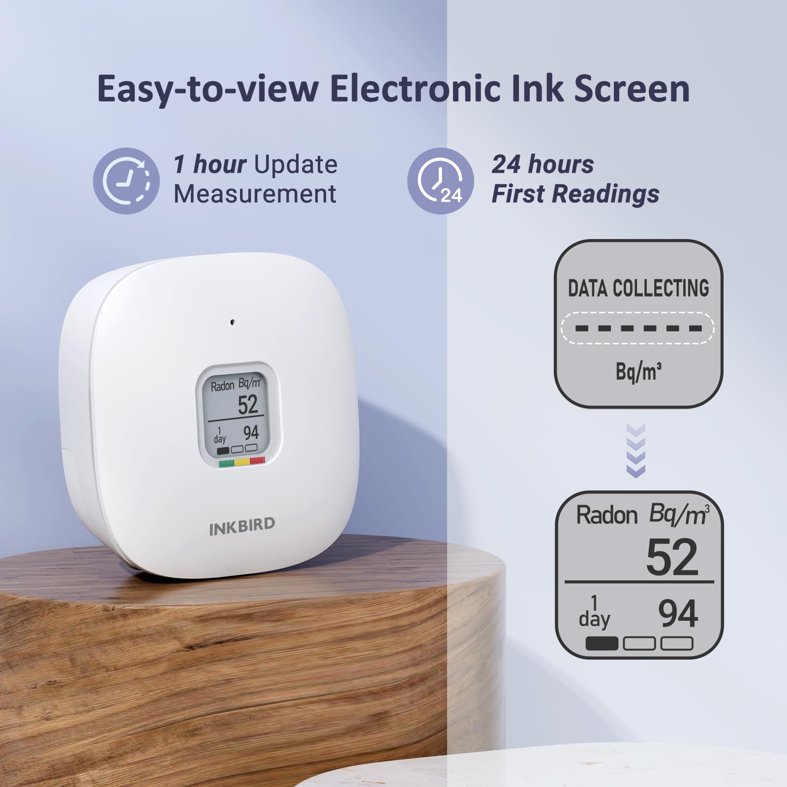 Inkbird Rilevatore di Radon Digitale con Display LCD, RD-3 Monitoraggio di Radon Gas in Tempo Reale,Funzioni di allarme,Misuratore di Radon Portatile per Ambienti Interno/Esterno