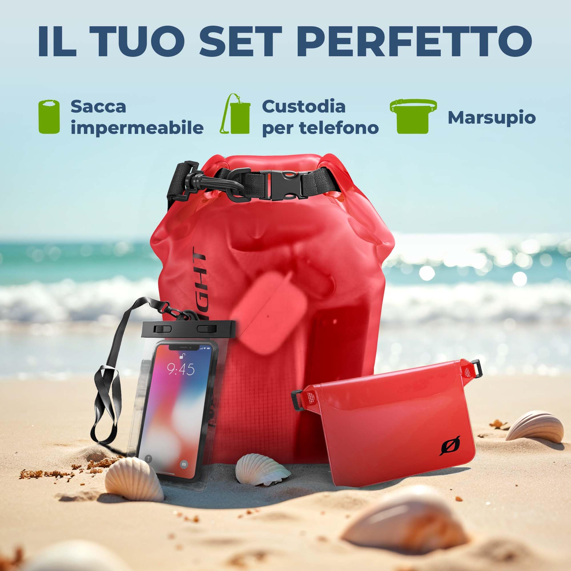 Nordlight Dry Bag Sacca Impermeabile - Zaino Impermeabile da 2l, 5l, 10l, 15, 20l, 30l, Sacca Stagna Borsa Impermeabile con Chiusura a Rotolo, Custodia Impermeabile per Cellulare e Marsupio