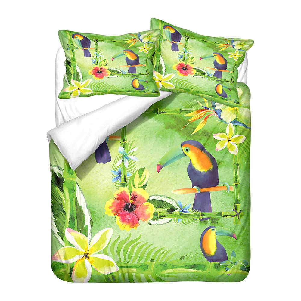 Parure de lit 4 pièces toucan 220x240 en microfibre pour 2 personnes