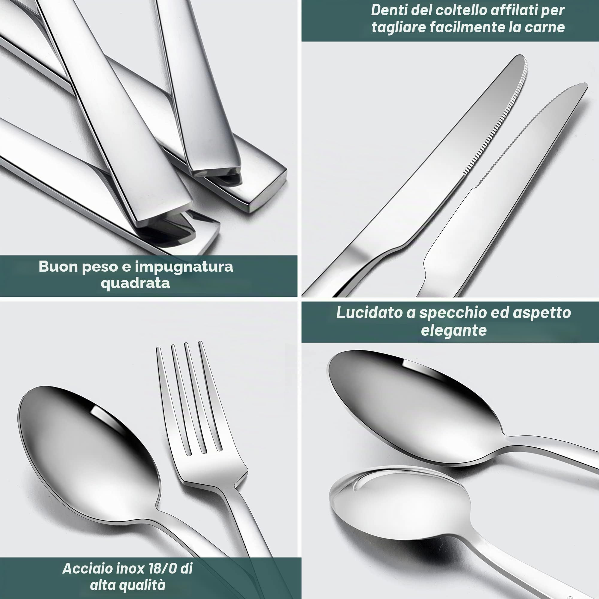 Herogo, set di posate in acciaio inox, 30 pezzi, per 6 persone, set di posate argentate per famiglia, feste, hotel, posate da tavola con coltello, forchetta, cucchiaio lucidato