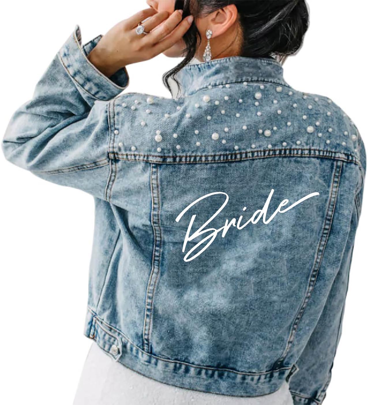 Pearl Bride Denim Jacket Custom Mrs Bride Bachelorette jacket Hen party gift