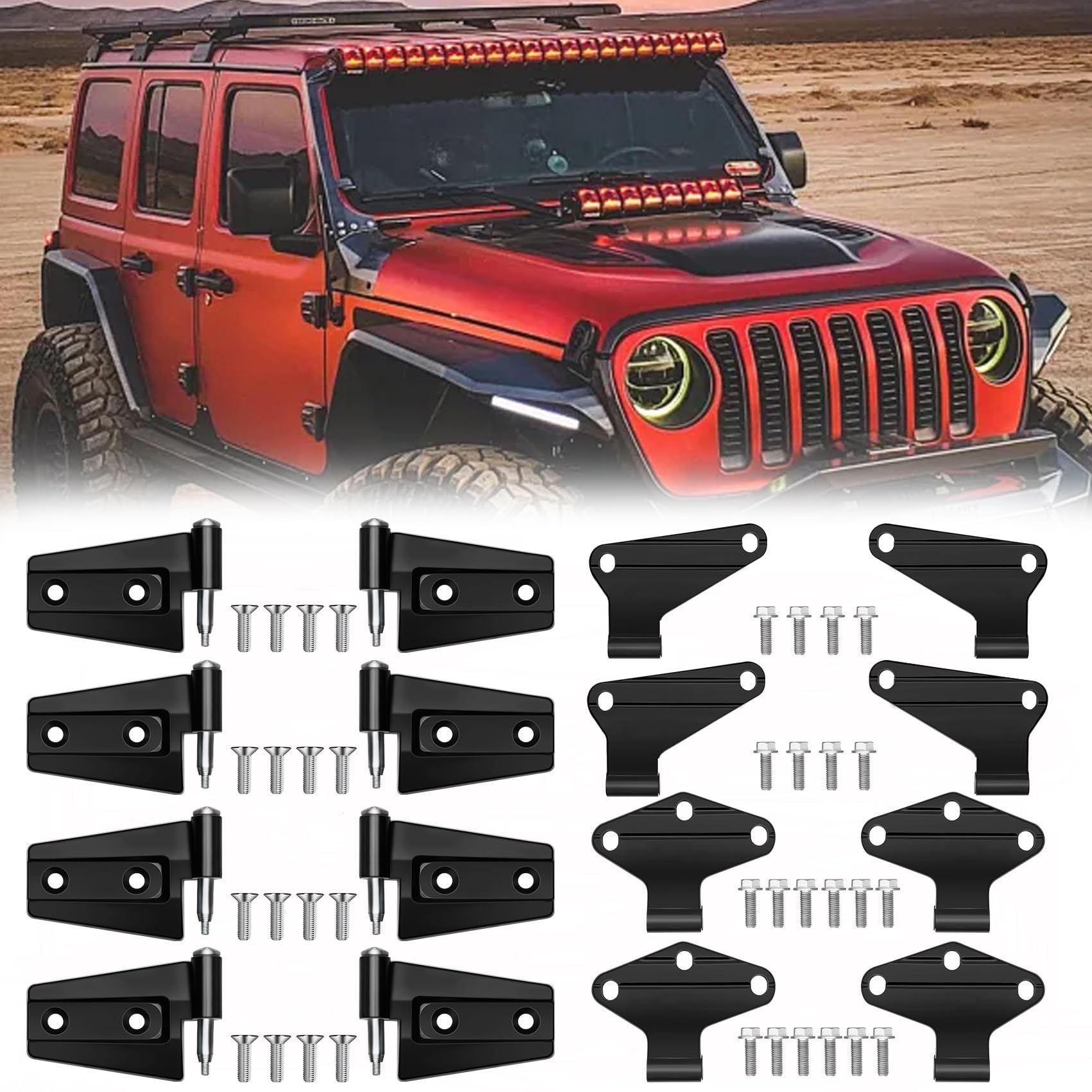 Saree 4 Door Hinge Assembly Kits Compatible with Jeep Wrangler Jk Inner & Outer Door Hinge Kit, Compatible with 2007-2018 Wrangler JK & JKU Unlimited (4-Doors), Jeep JK Door Hinge 16PCS with 36 Bolt