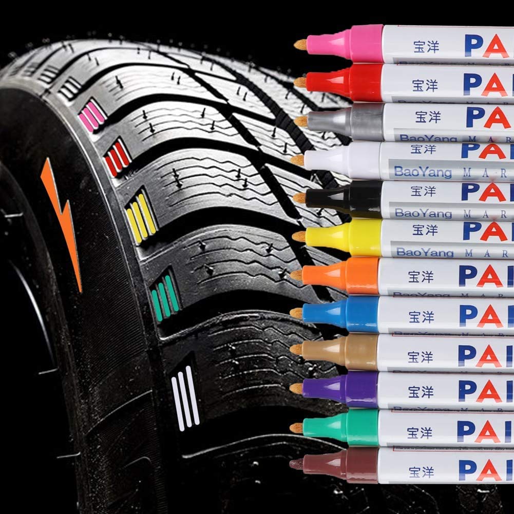 Maijia - Rotulador de pintura para neumáticos de bicicleta y coche, 12 colores, resistente al agua, permanente, para coche, motocicleta, neumáticos, goma, metal, etc.