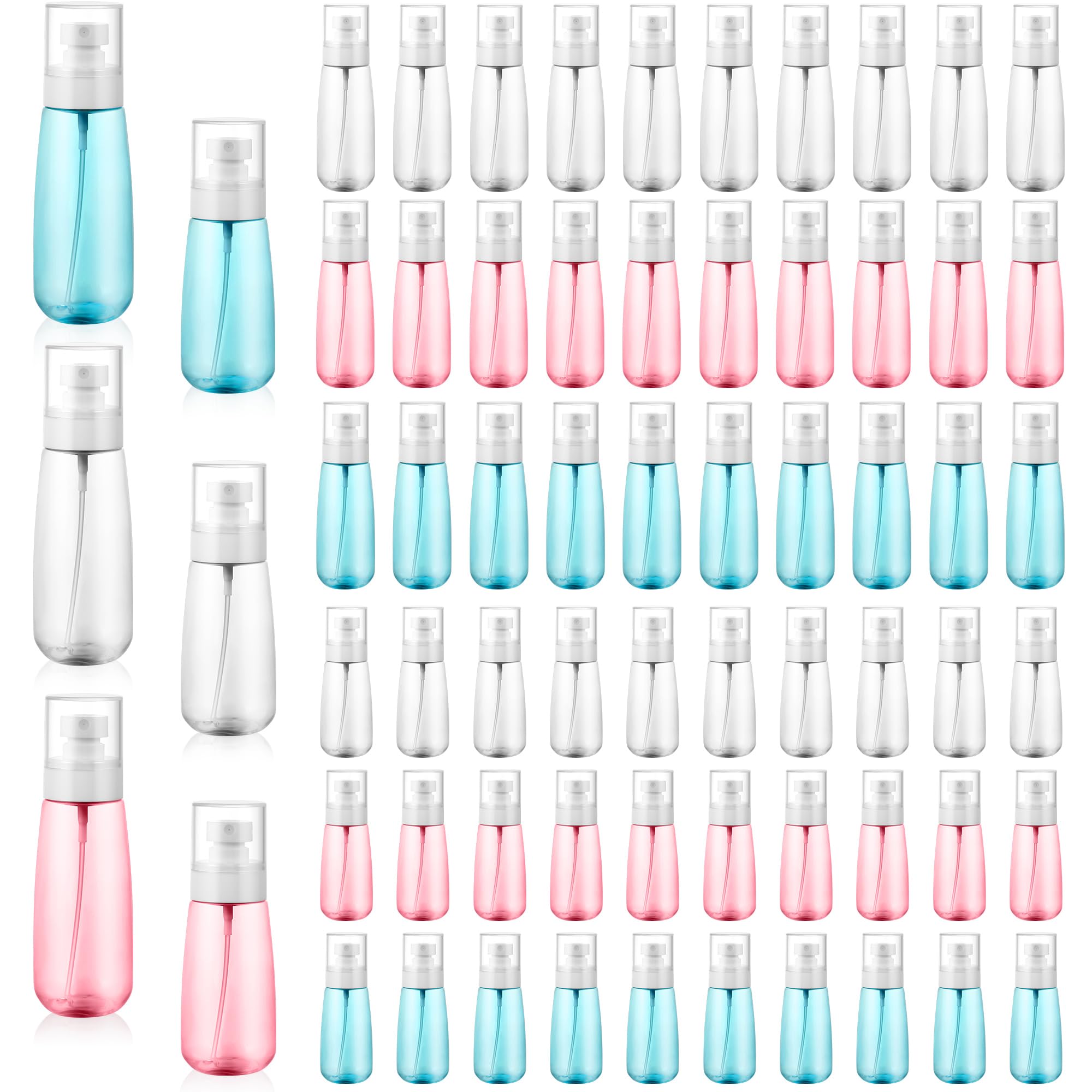60 Pieces Small Spray Bottle 3.4 oz/ 2 oz Empty Travel Spray Bottle PETG Mini Mister Spray Bottle Leak Proof Refillable Travel Containers for Essential Oils Liquid Cosmetic Perfume, 3 Colors