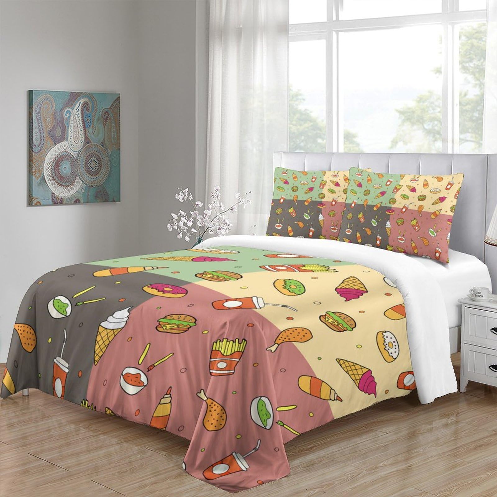 Juego de Funda Nórdica 3D Impresa Snacks Coloridos, Microfibra Suave Transpirable para Dormitorio Adultos Jóvenes Super King（260x220cm）