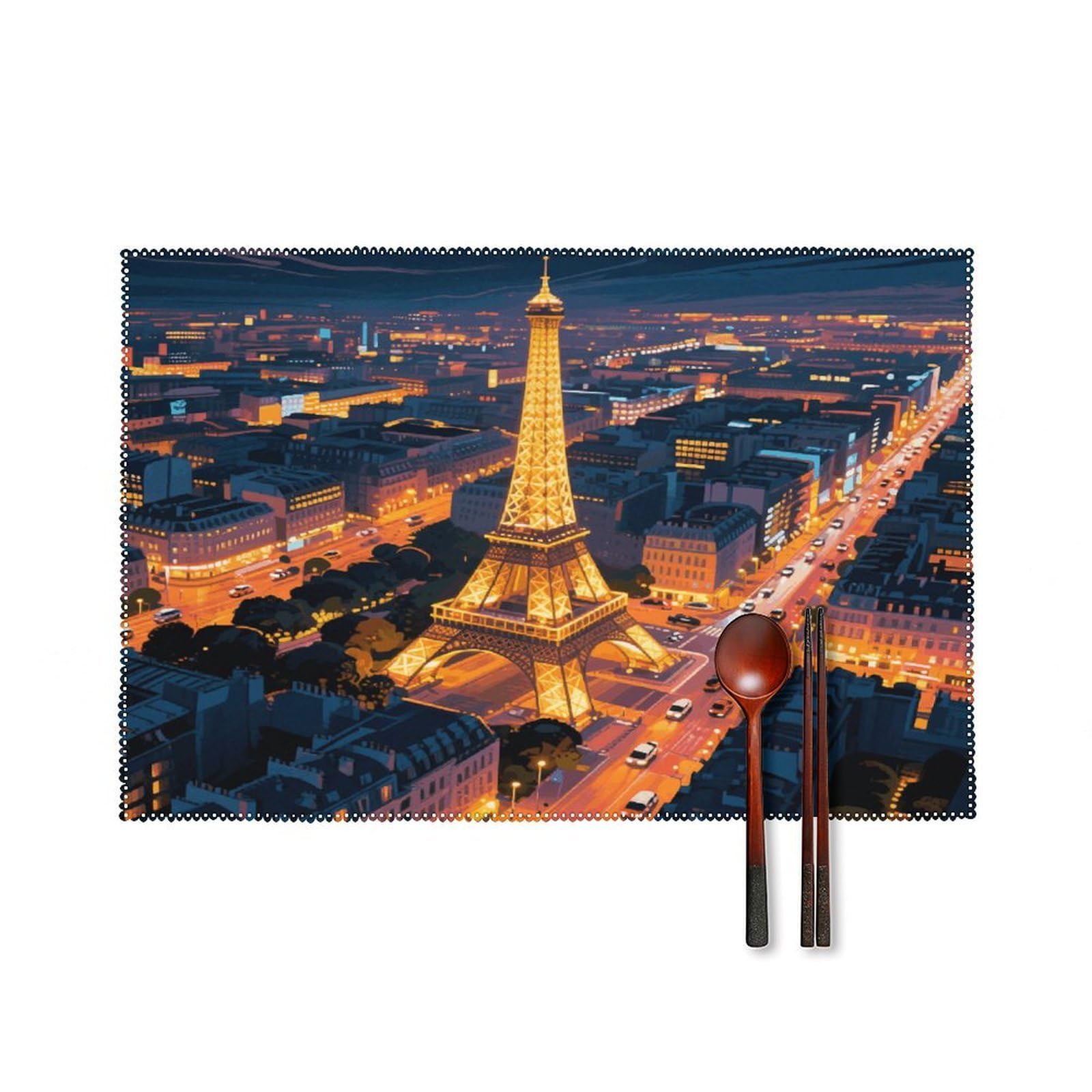 Eiffel Tower Placemats Set of 6 Non-Slip Stain Resistant Indoor Outdoor Table Mat Washable Cloth Place Mat Fashion Kitchen Placemat for Dining Table Decoration 17.7x11.8 in