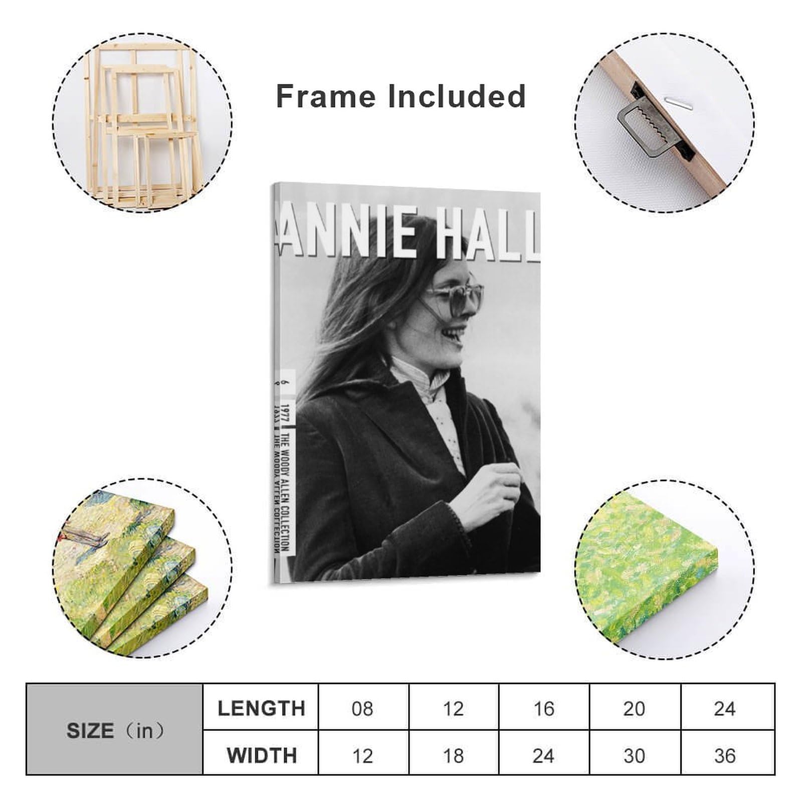 Annie Hall - Poster classico del film (19), stampa artistica da parete su tela, poster per foto, decorazione per la stanza, 60 x 90 cm