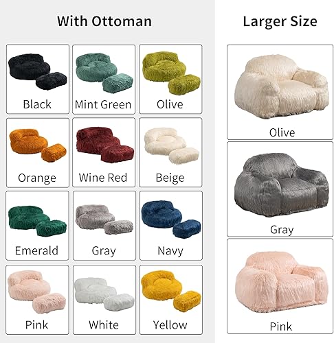 Miniatura 7 de Puf, sofá puff relleno de espuma para adultos y niños, cómoda silla de habitación con reposapiés, sofá esponjoso de felpa para sala de estar,