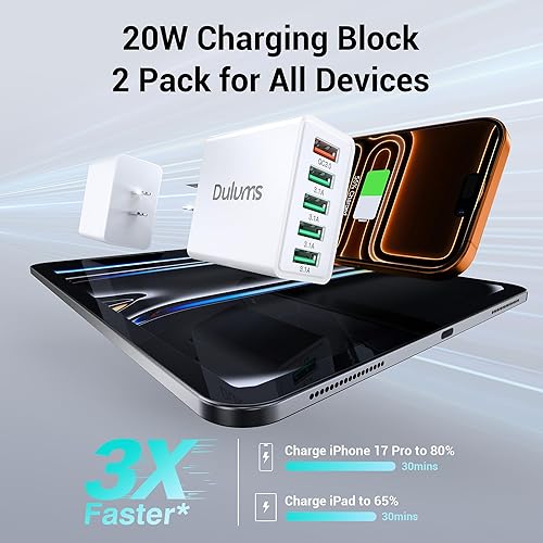 Miniatura 3 de Bloque de cargador de pared USB de 50 W, paquete de 2 cargadores de 5 puertos, bloque de carga rápida QC 3.0, caja multipuerto, cubo de ladrillo,