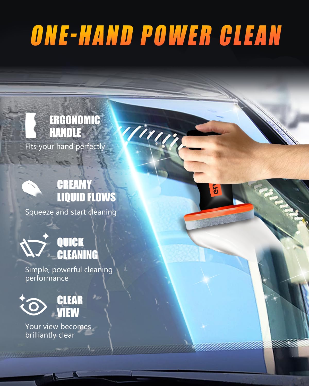 Glass Oil Film Remover for Car, Glass Emulsion Cleaner with Built-in Sponge Board, Windshield Cleaner, Removes Oil Film & Smudges, Improves Clarity & Visibility for Safe Driving — view 3