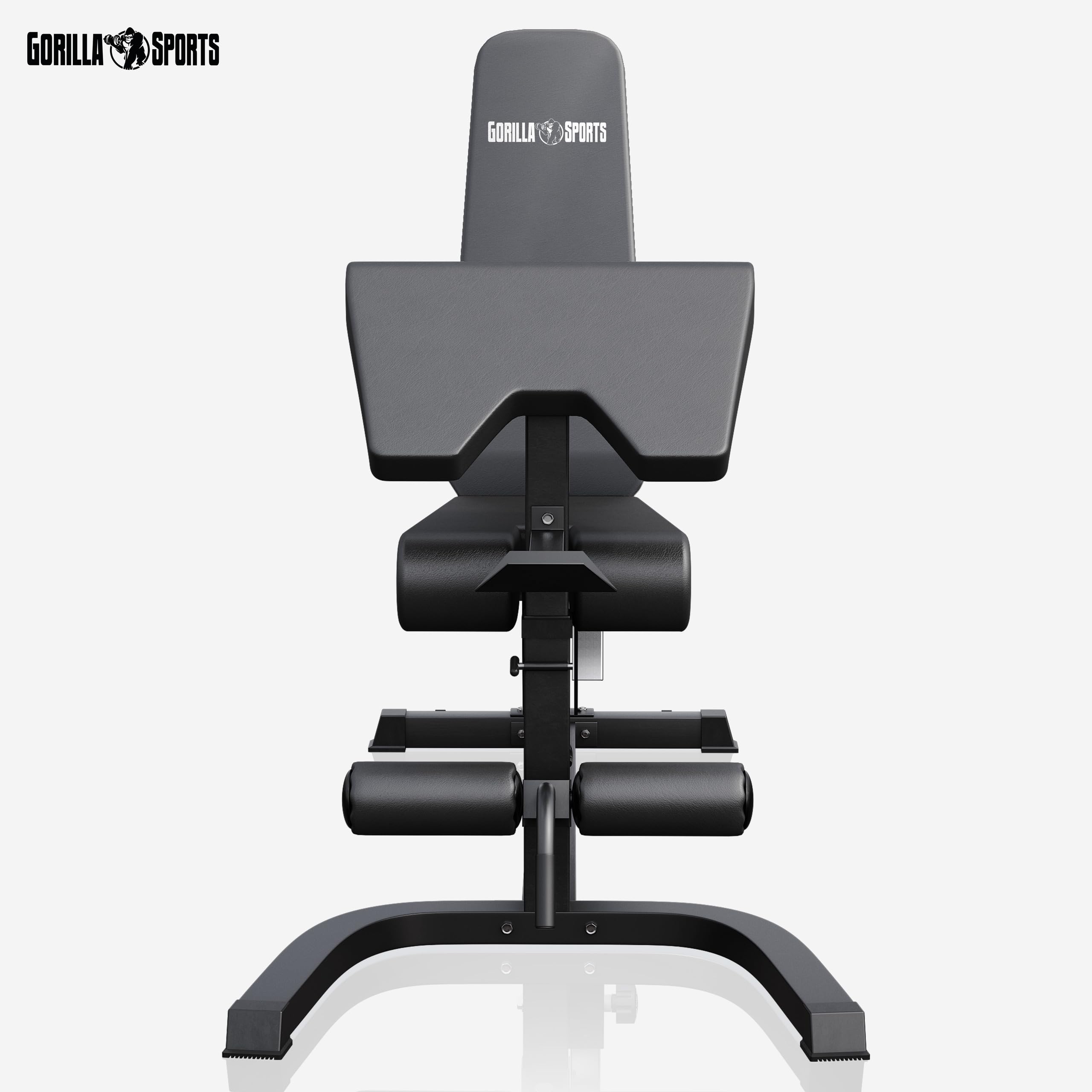 GORILLA SPORTS® Hantelbank, 13-fach Rücken, 4-fach Sitz, bis 200 kg | Mit Curlpult, Hantelablage, Beinstrecker, Beinbeuger und Rastbolzen; Schrägbank, Negativbank, Flachbank, Fitnessbank