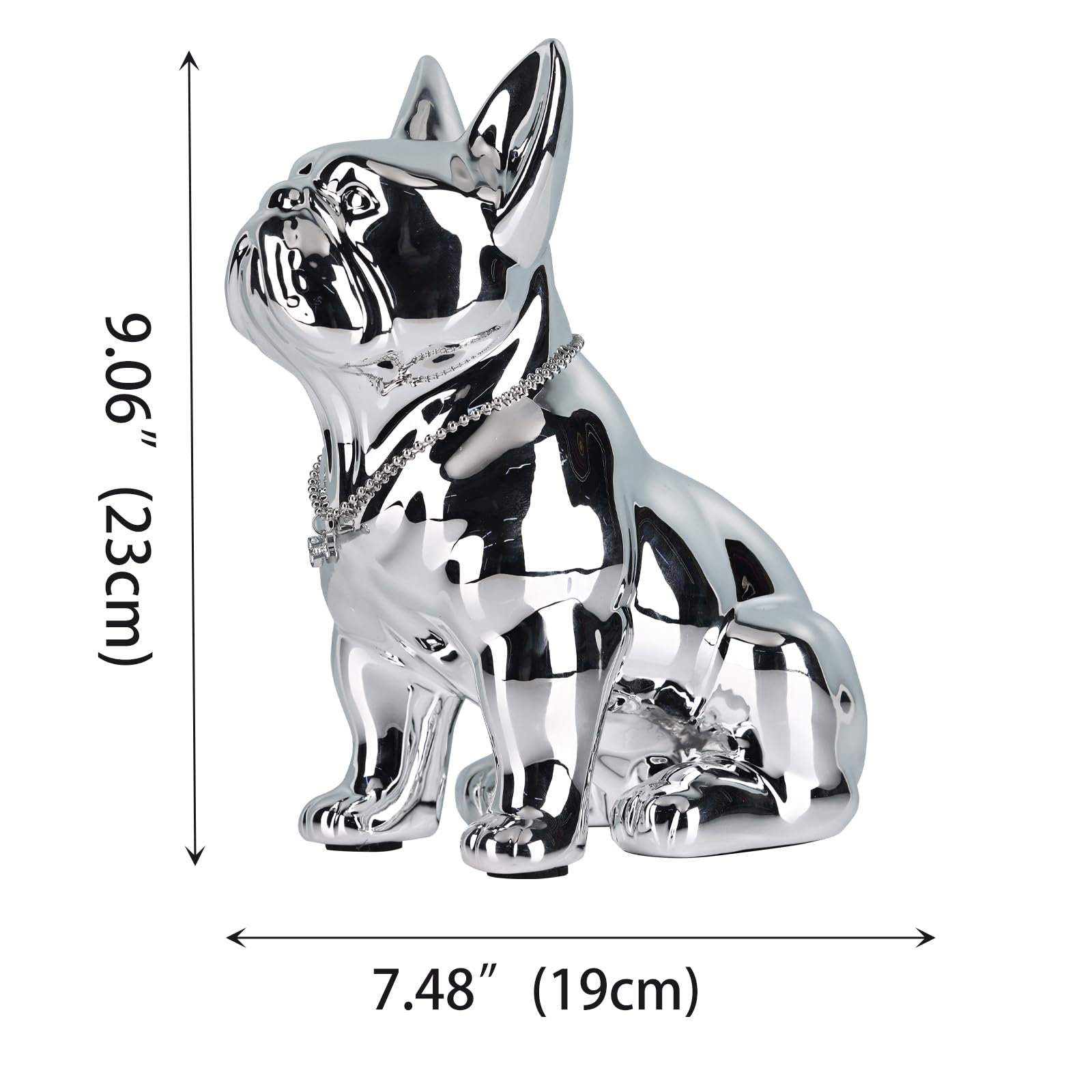 XYQXYQFrench Bulldog Statue,Silvery Pug Resin Sitting Dog Statue, English Bulldog Home Decoration Sculpture - Image 4
