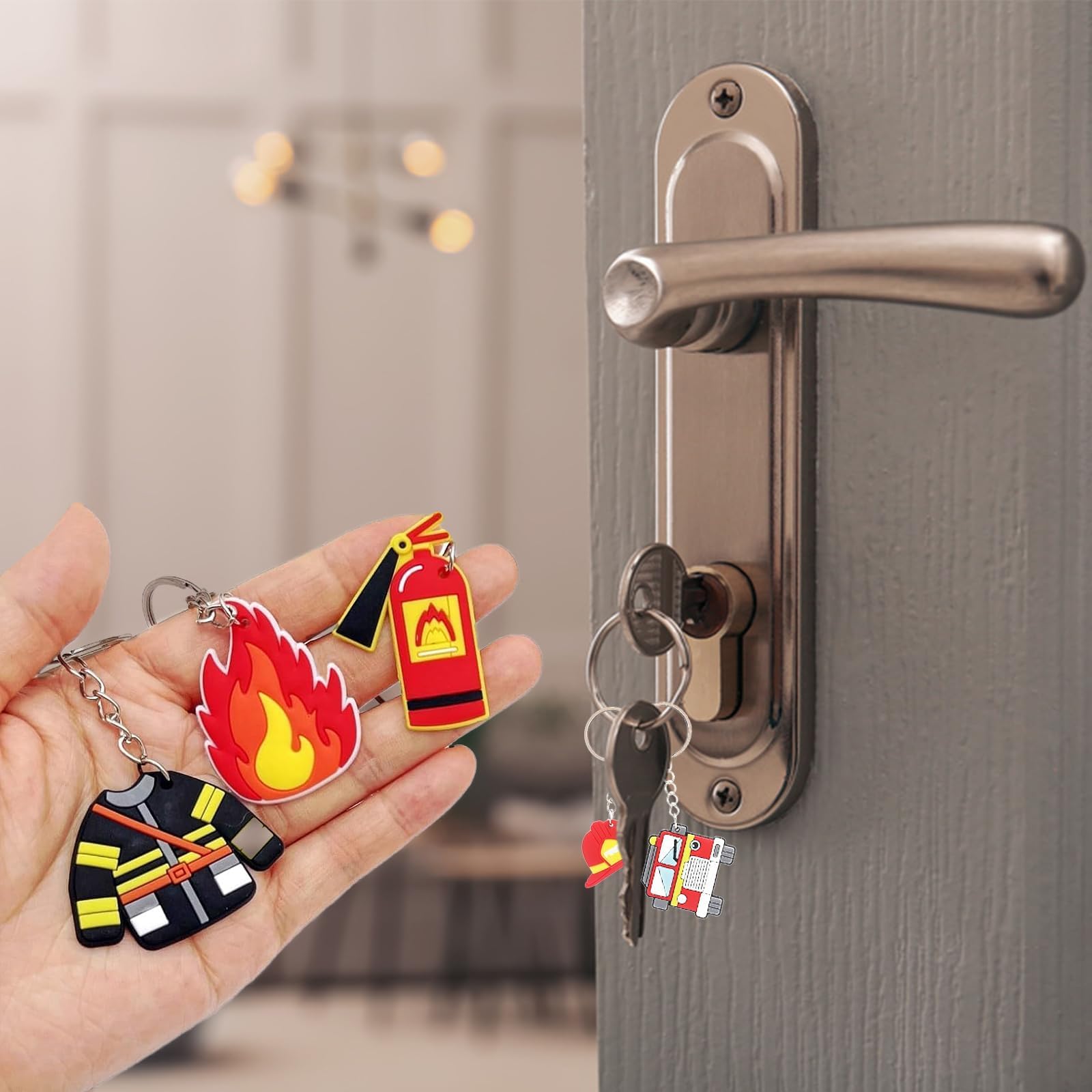 ARTSEWPLY 10 Feuerwehr Schlüsselanhänger - Flammen Design Partydeko Für Feuerwehrmann Mottoparty