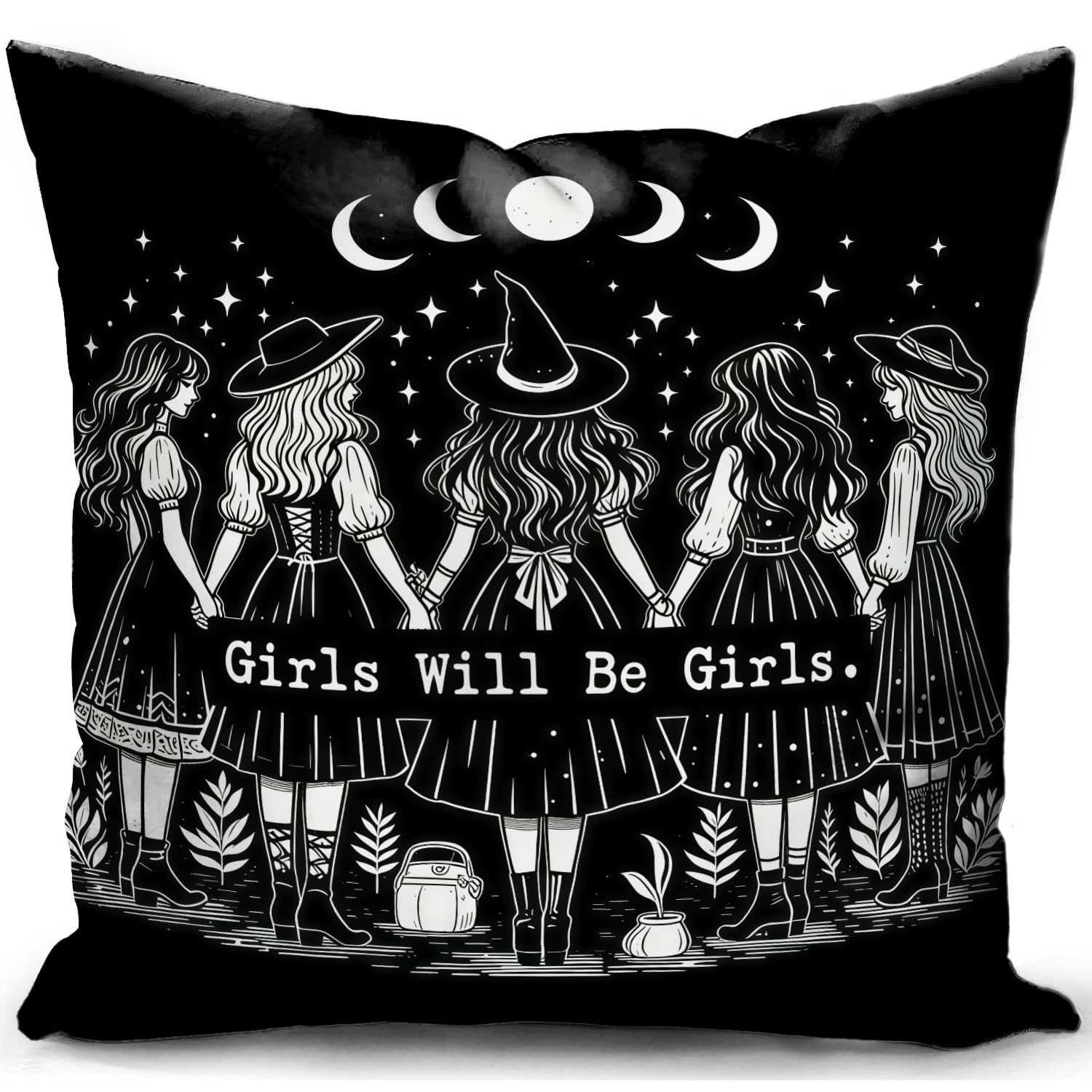 HUASHUZI Gothic Witchy Cushion Cover Witch Gifts for Women Grunge Room Decor Girls Home Witchcraft Throw Pillow Case Double-sided Design Decorations for Livingroom Bed Room Sofa 18"x18"(45x45cm)