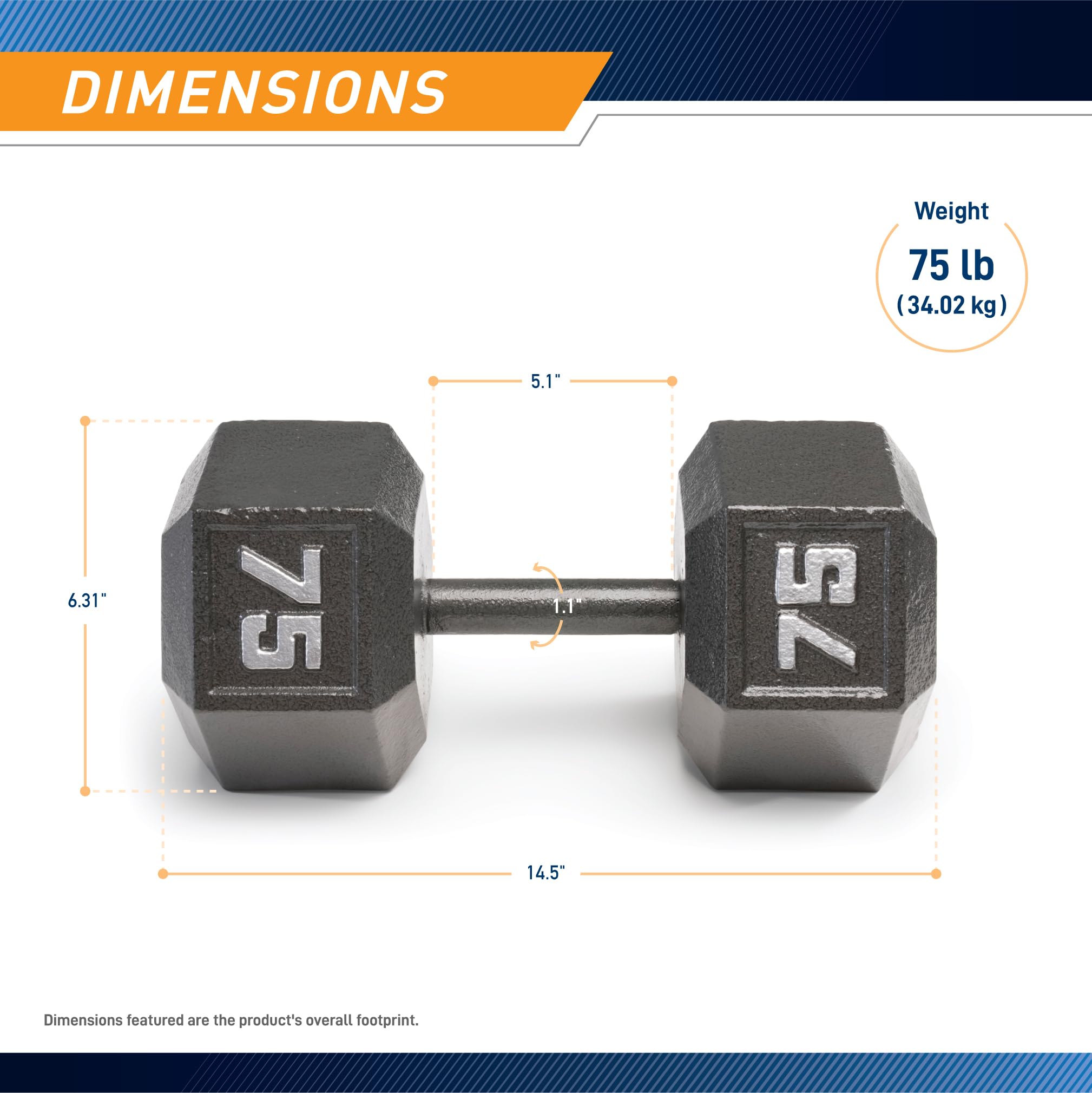 Cast Iron Hex Dumbbells Collection - Available size from 3-lb to 100-lb, SOLD INDIVIDUALLY