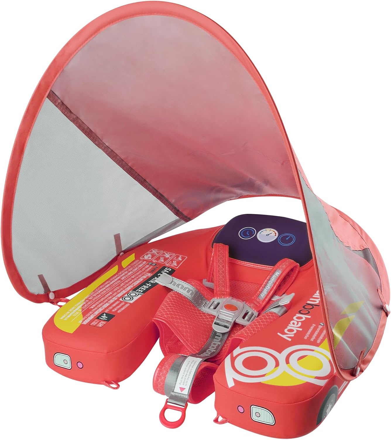 Mambobaby Baby Pool Float with Canopy & Tile, Kalolary Non-Inflatable Baby Swim Float Infant Swim Trainer Ring Toddler Pool Float with Adjustable Strap for 3-24 Months Age Boys Girls