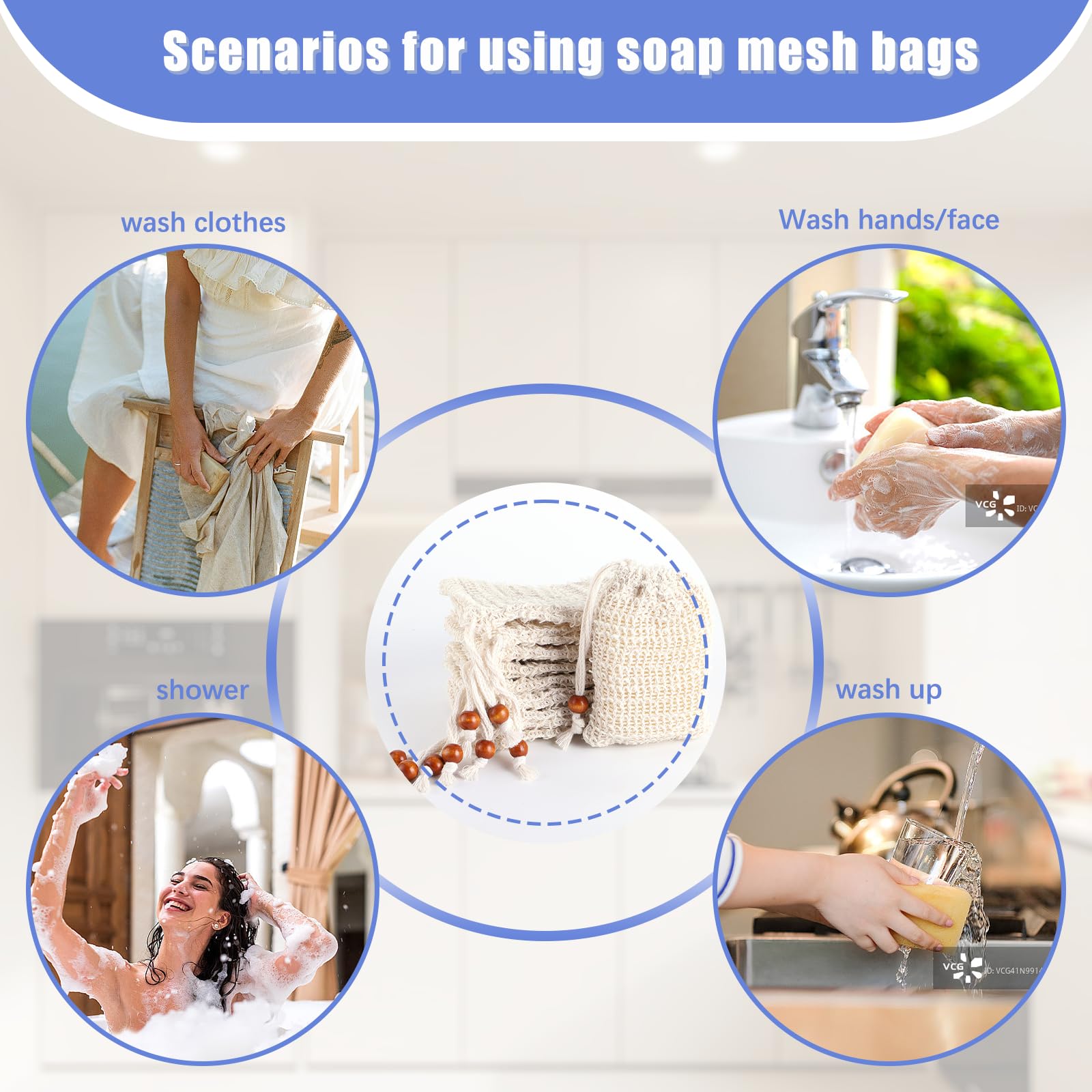 Bolsas de Sisal Natural para Jabón Sólido, Espuma y Champú Sólido - 15 Unidades