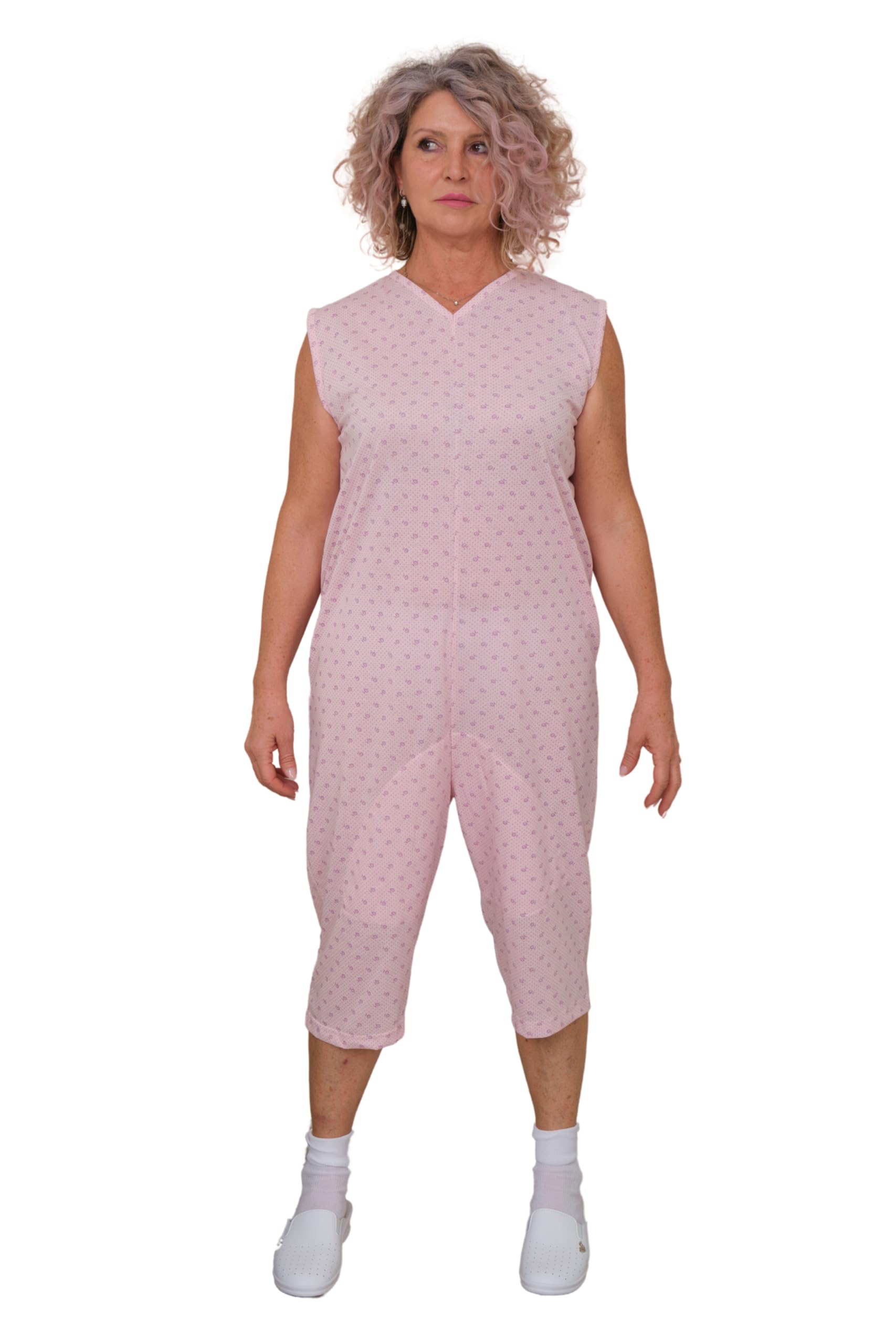 FERRUCCI COMFORT Pijama sanitario sin mangas de verano con pantalón corto – 9008/7 – Apto para personas mayores – Fabricado en Italia