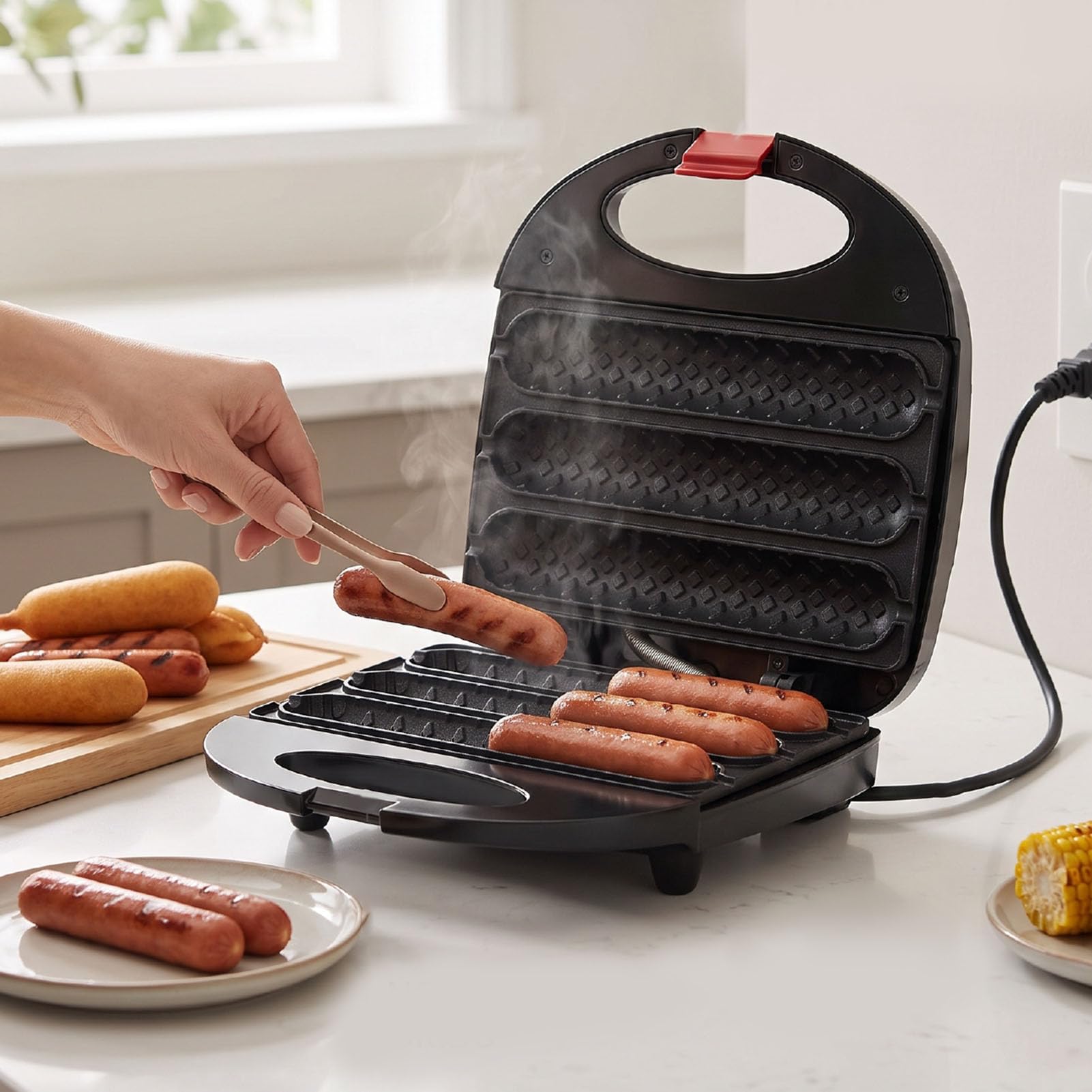 AMONIDA Corn Dog Maker 750 W Antiaderente 6 IN 1 Riscaldamento Efficiente