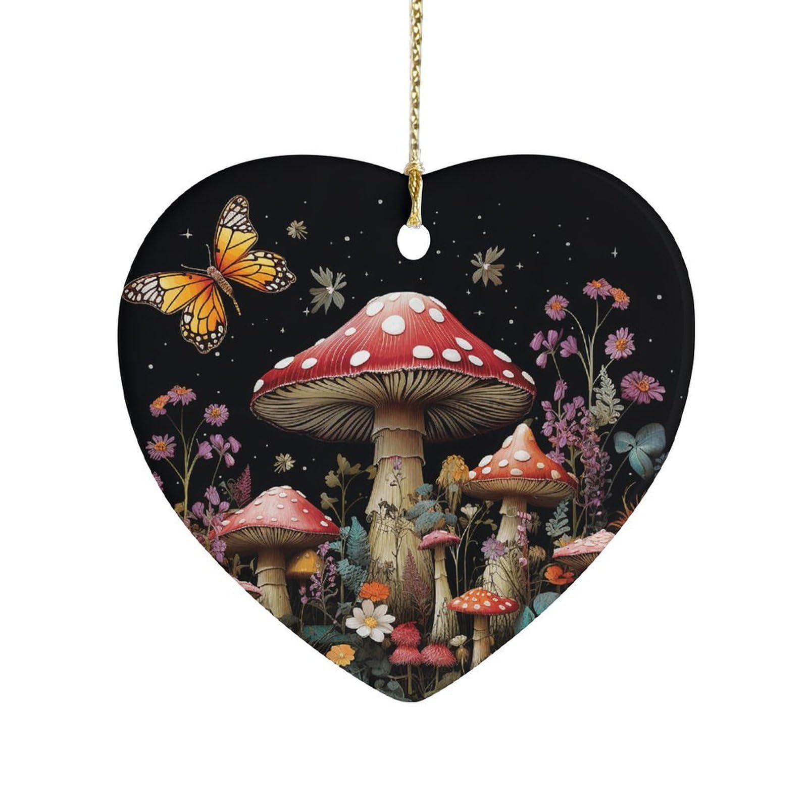 Fekiloot Style Mushrooms And Butterflies Ceramic Ornament Home Decor Keepsake