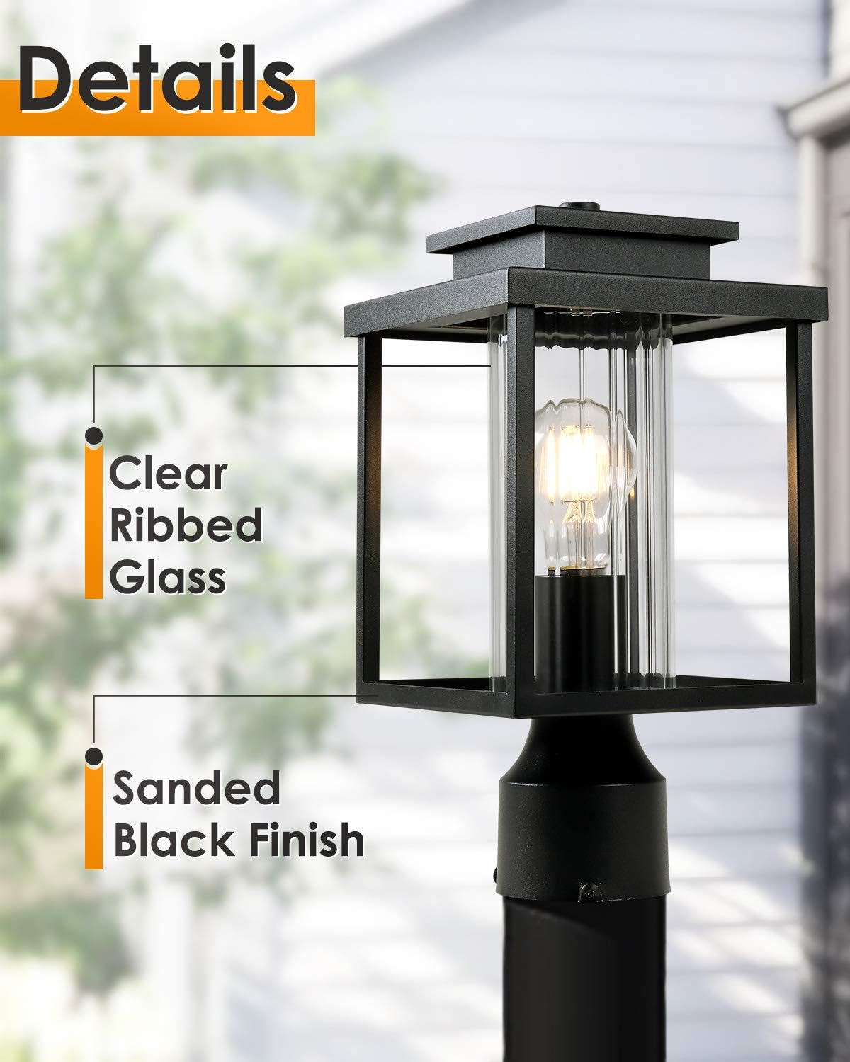 Get Special Price Osimir Outdoor Post Light 2 Pack, 1-Light Exterior Post Lantern with Pier Mount Base, Lamp Post Light Fixture in Black Finish with Cylinder Glass, 6.7W x 15H, 2353/1G-2PK