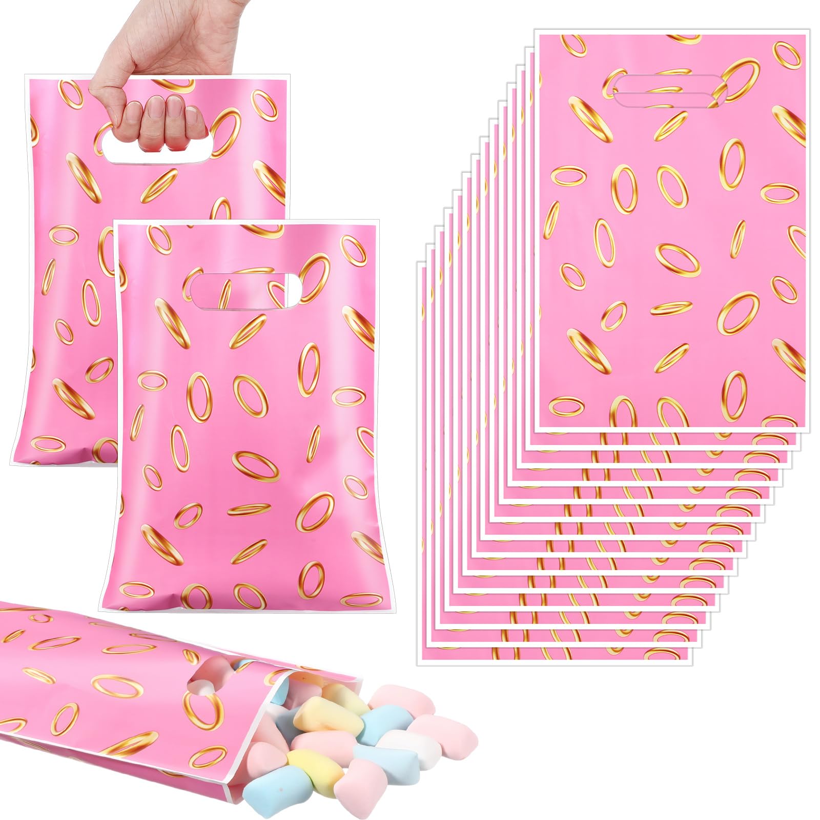 50 Pcs Birthday Party Favors Goodie Bags Cartoon Candy Gift Bags for Cartoon Theme Party Decorations Goodie Supplies Halloween Treat Bag Baby Shower Favors(Pink,Video Game)