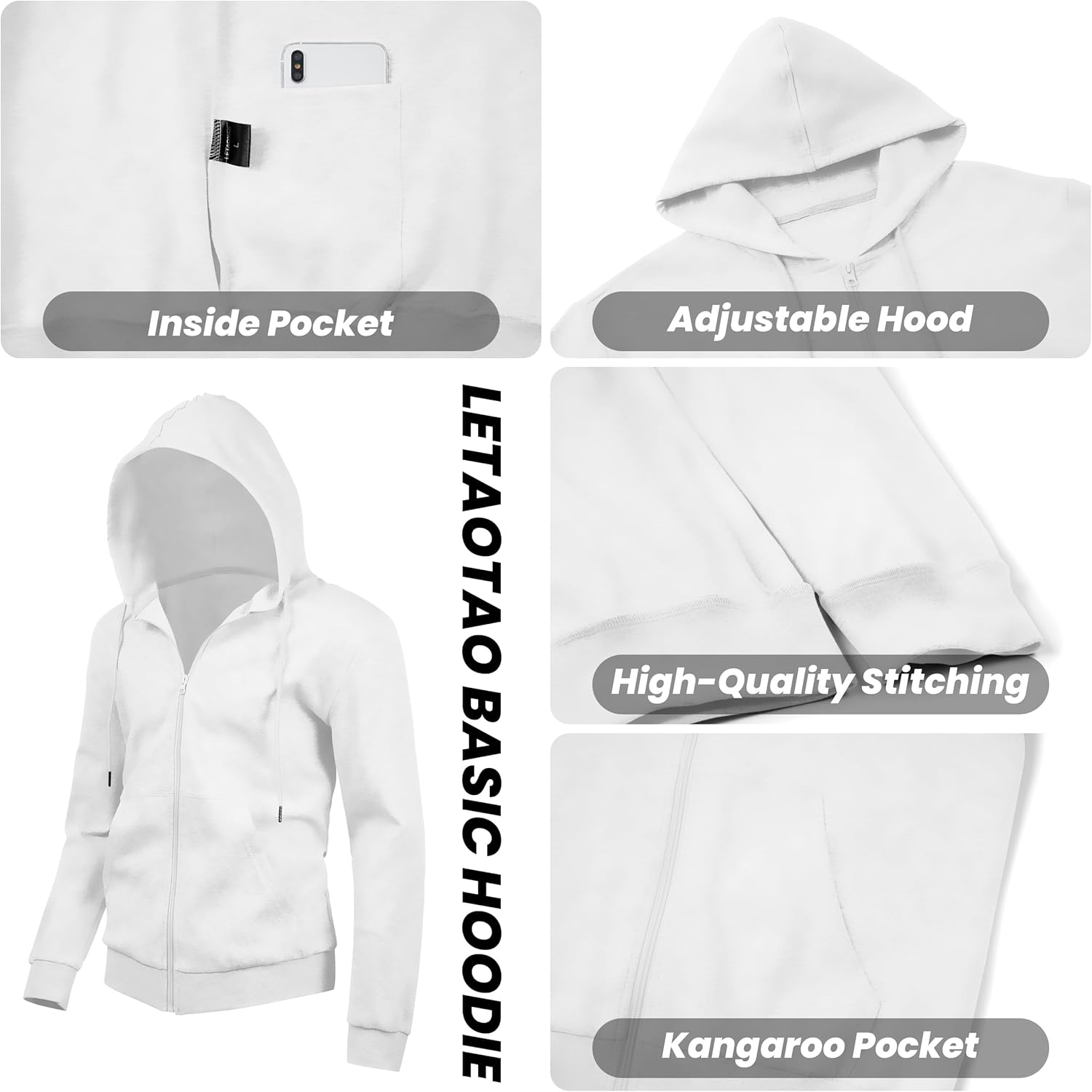 LETAOTAO Lightweight Hoodie Men Zip Up Hooded Sweatshirt Thin Slim Fit Jacket Available in Regular & Tall Sizes - Image 5