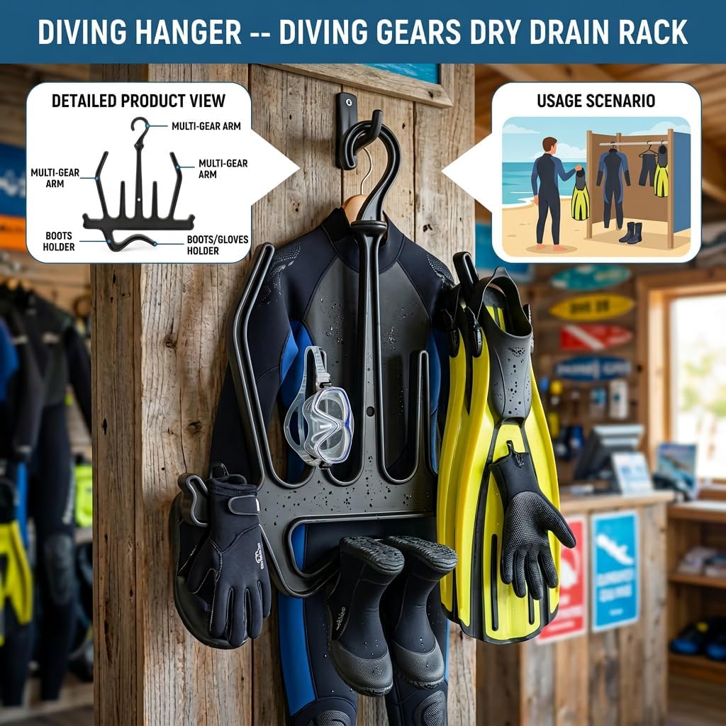 Diving Hanger, Heavy Duty Quick Drying Wetsuit Hanger Diving Gears Dry Drain Rack for Boots Gloves Goggles Accessories (Black), SPYMINNPOO6pyhga3mdx-12