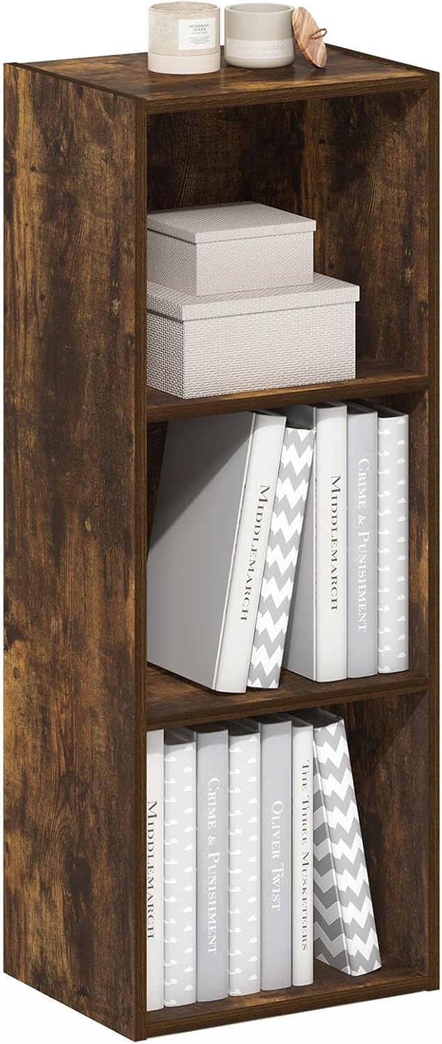 Furinno Luder 3-Tier Open Shelf Bookcase, Bookshelf, Amber Pine Amber Pine 3-Tier Cube