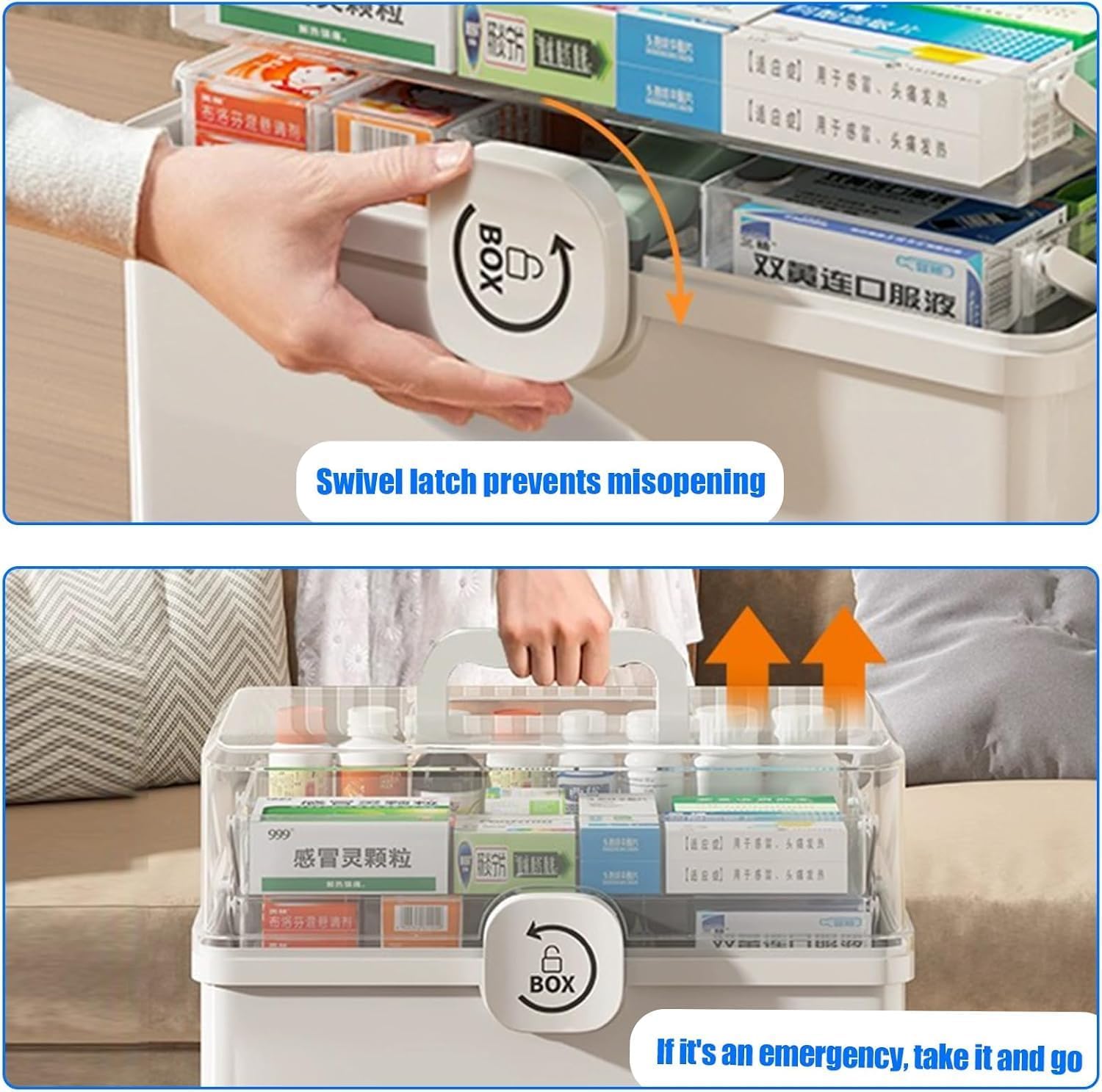 Scatola Porta Medicine 3 Strati Con Maniglia - Contenitore Trasparente Per Farmaci E Organizer Multiuso