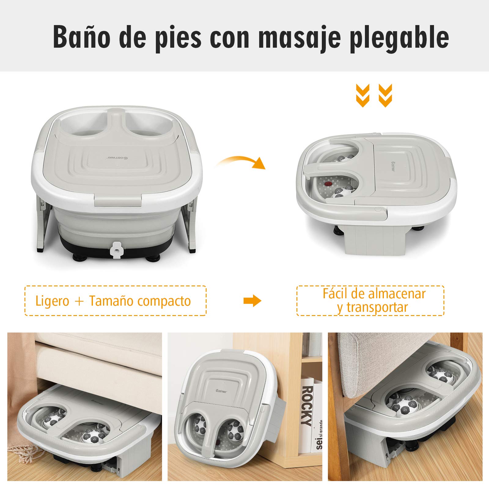 COSTWAY Masajeador de Baños para Pies Masajeador Eléctrico Masaje de Pies con Temporizador de 10-60 min / 36-48 ℃ / 500W (Gris)