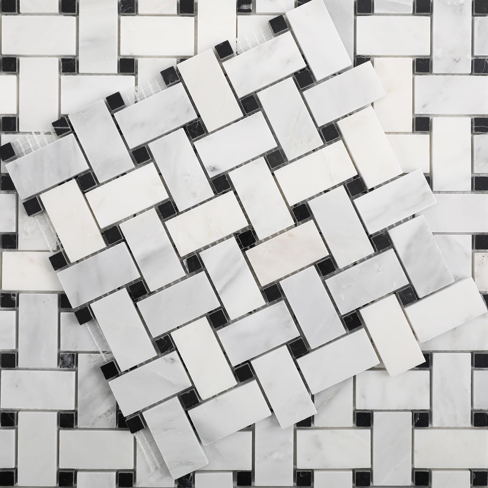 Diflart Natural Marble Mosaic Tile Polished, 1x2 Inch Basketweave, 5 Sheets