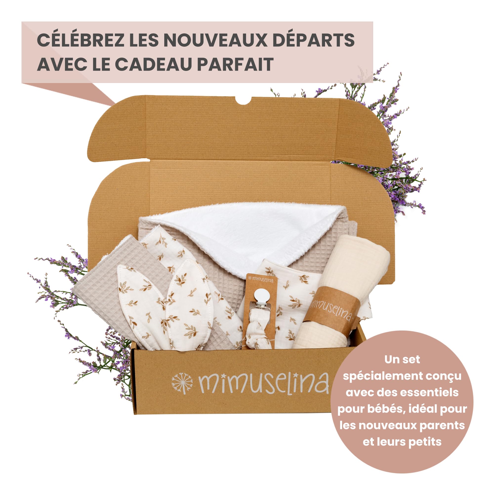 MIMUSELINA Coffret Naissance Fille ou Garçon | Coffrets Cadeaux pour Bébé | Coffret de Naissance Mixte pour Cadeau Nouveau Né | Disponible en Différentes Tailles | Sahara, Medium - 2